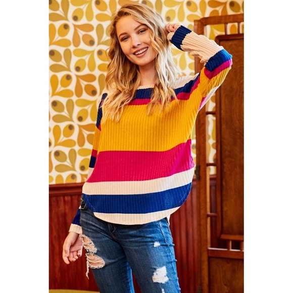 NWT Multi color striped ribbed long sleeve… - Picture 2 of 5